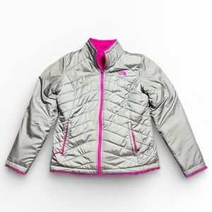 The North Face Mossbud Swirl Reversible Jacket Silver Pink Womens Medium Warm